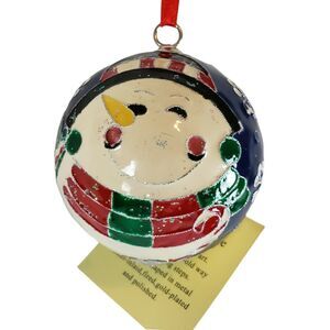 Metal Enamel Snowman Handworked Gold Plated Precious Cloisonne Ornament w/ Tags